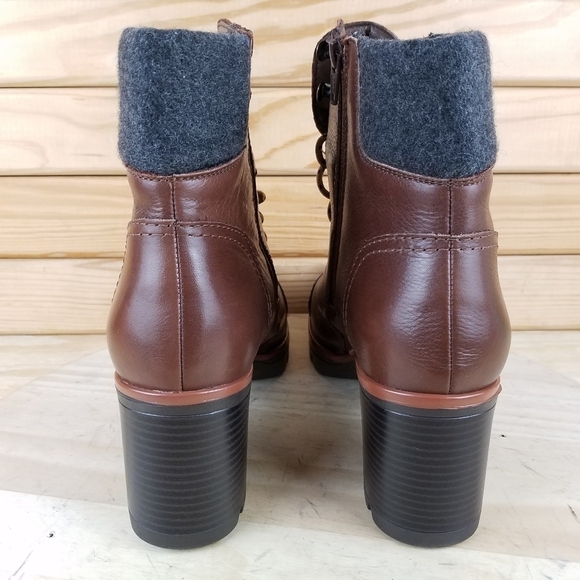 NWOB Naturalizer Varuna 11w Brown Leather Ankle Boots Heeled Lug Sole Lace Up - Picture 4 of 13